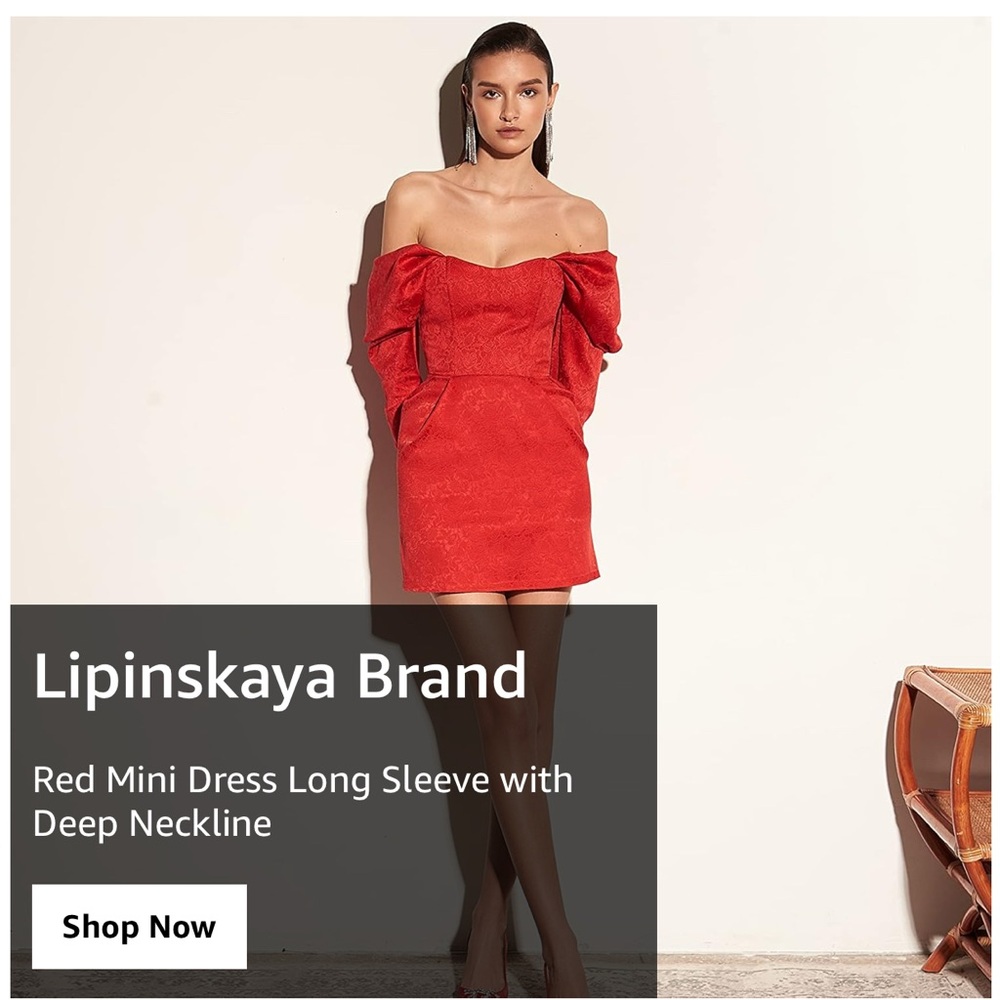 Red Off-Shoulder Sheath Dress with Puff Sleeves